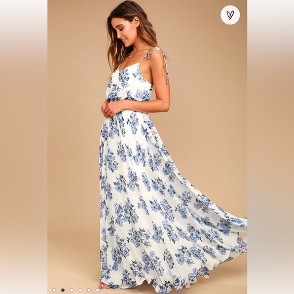 Lulu’s Pollen for You Blue and White Floral Print Maxi Dress - Picture 3 of 10